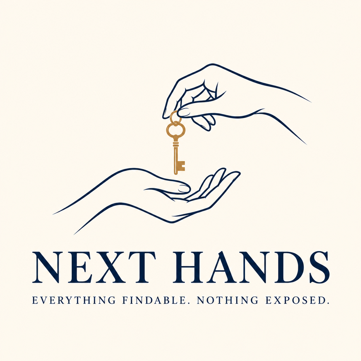Next Hands logo — two hands passing a copper key